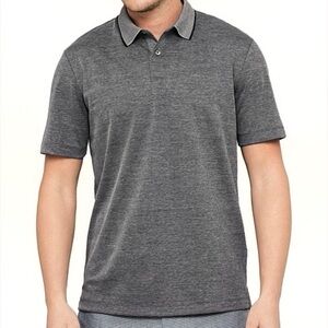 Theory Standard Polo Shirt in Pique Cotton Grey/Black Large Short Sleeve